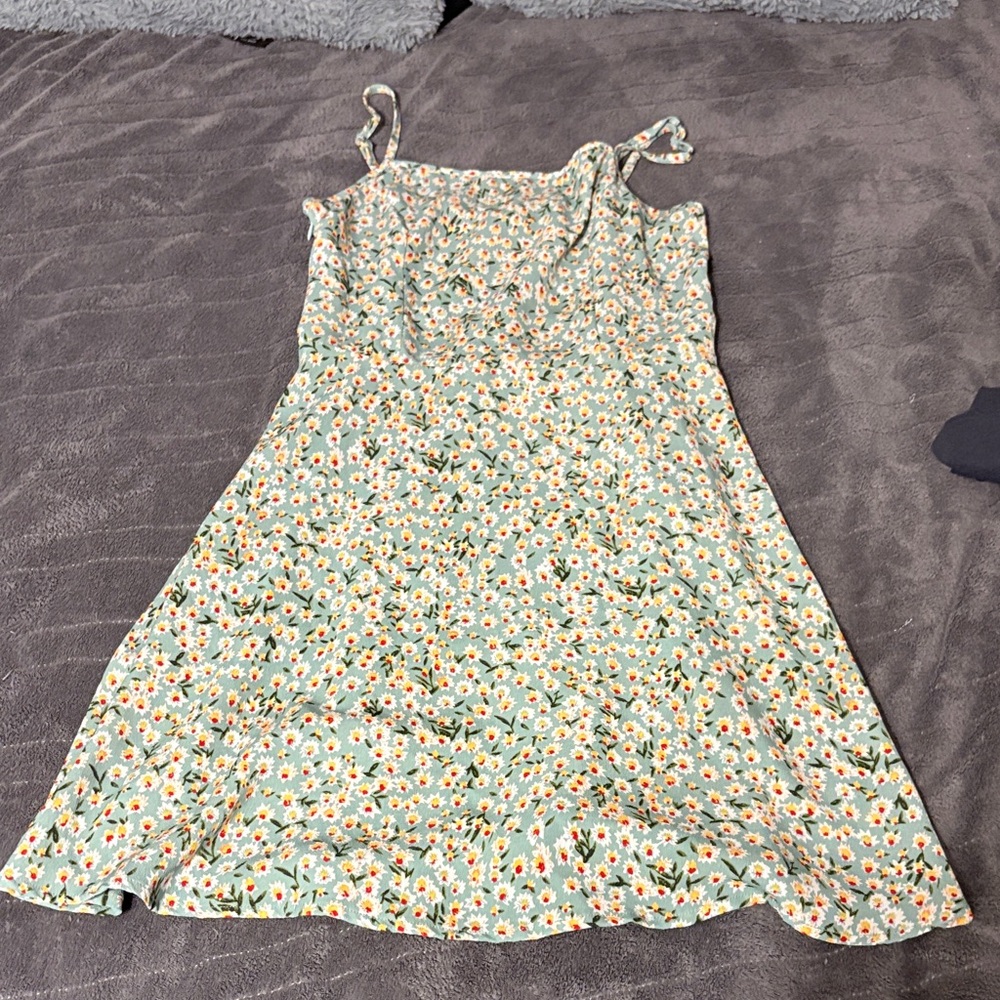 Floral  Dress in Green and White
